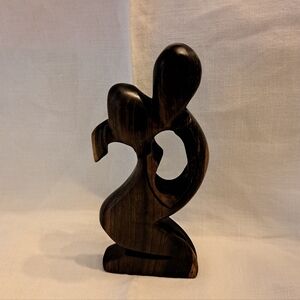 Brown Carved Wooden Abstract Kissing Sculpture